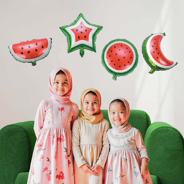 Watermelon Crescent Star Ramadan & Eid Foil Balloon Set - Pack of 4