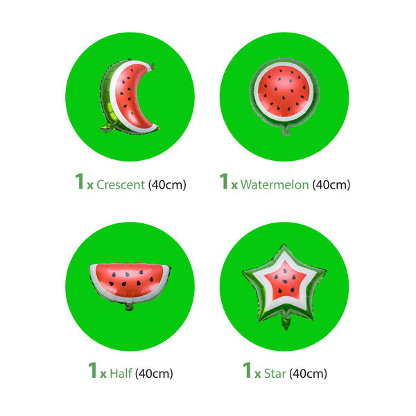 Watermelon Crescent Star Ramadan & Eid Foil Balloon Set - Pack of 4