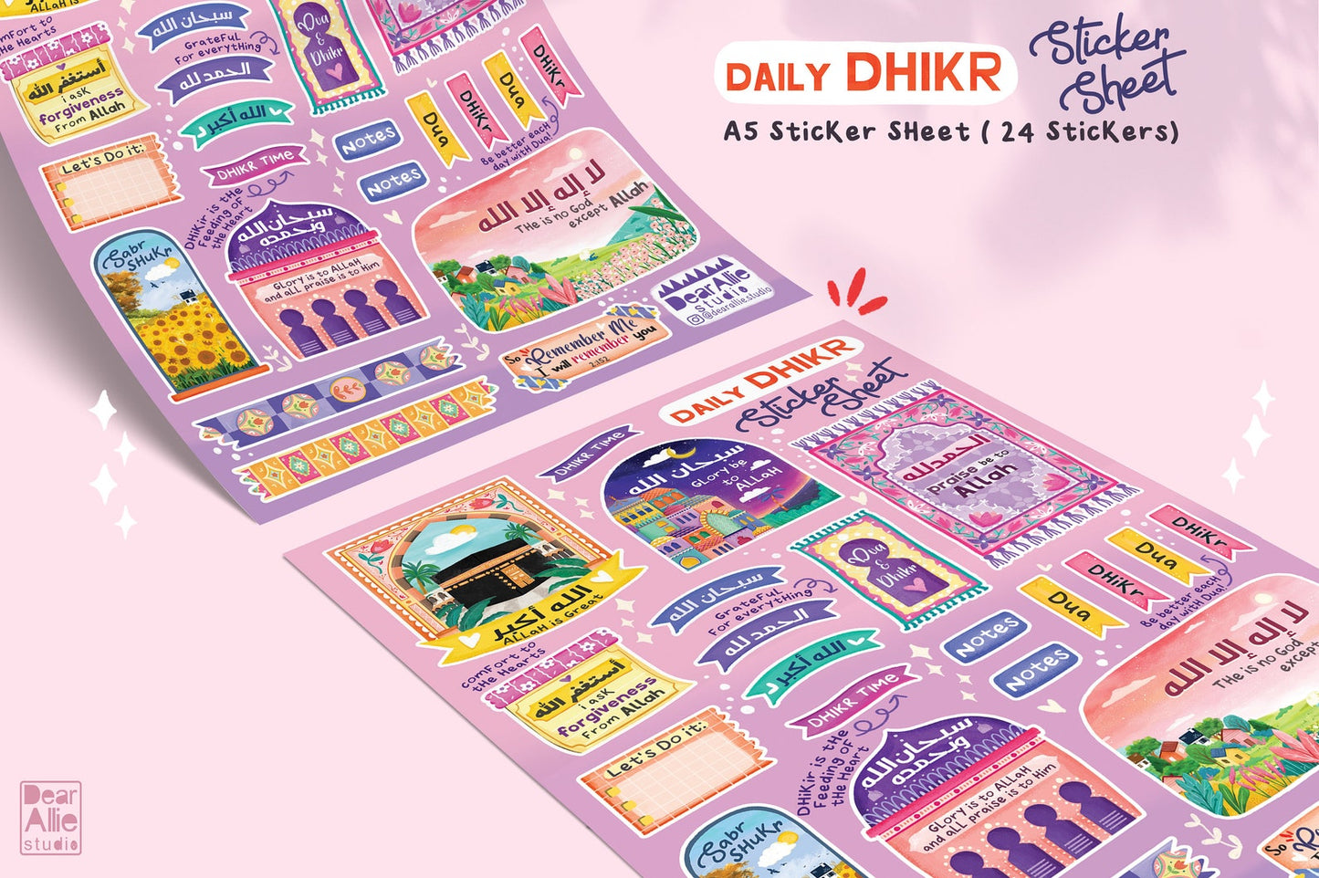 Daily Dhikr Sticker Sheet - A5 size (35 stickers)