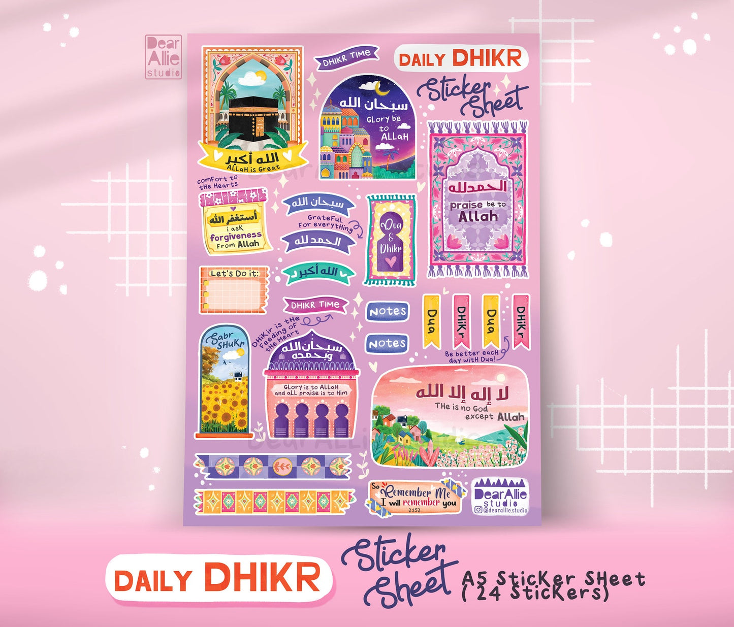 Daily Dhikr Sticker Sheet - A5 size (35 stickers)