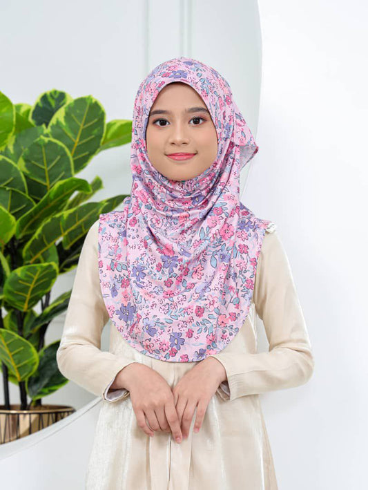 Pink Floral Outline Kids Hijab