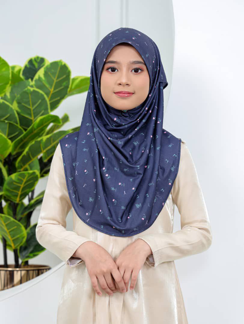 Navy Flowers Kids Hijab